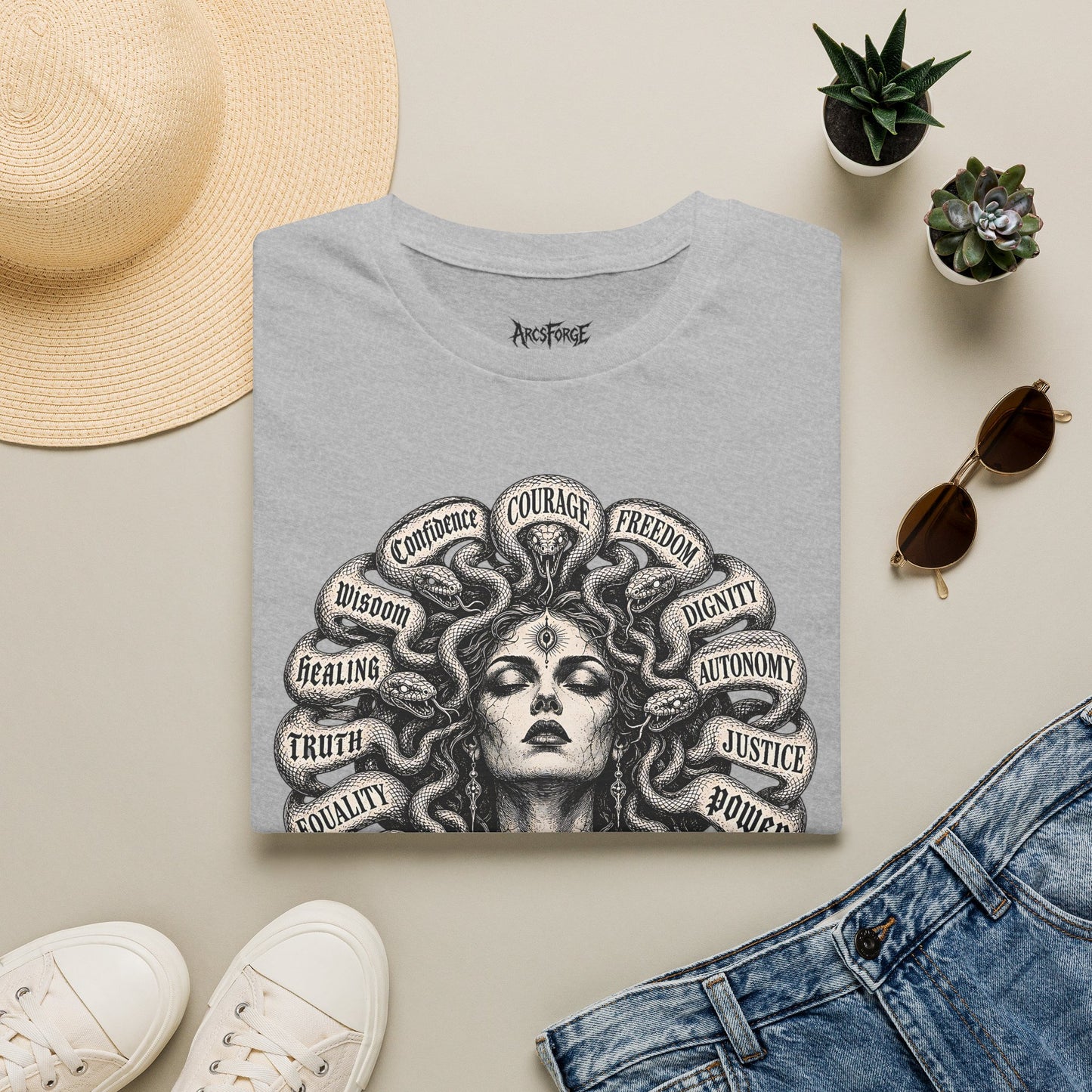 Medusa Wisdom T-Shirt — Courage, Freedom, Dignity Graphic Tee