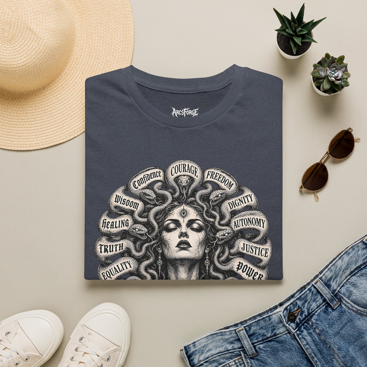 Medusa Wisdom T-Shirt — Courage, Freedom, Dignity Graphic Tee