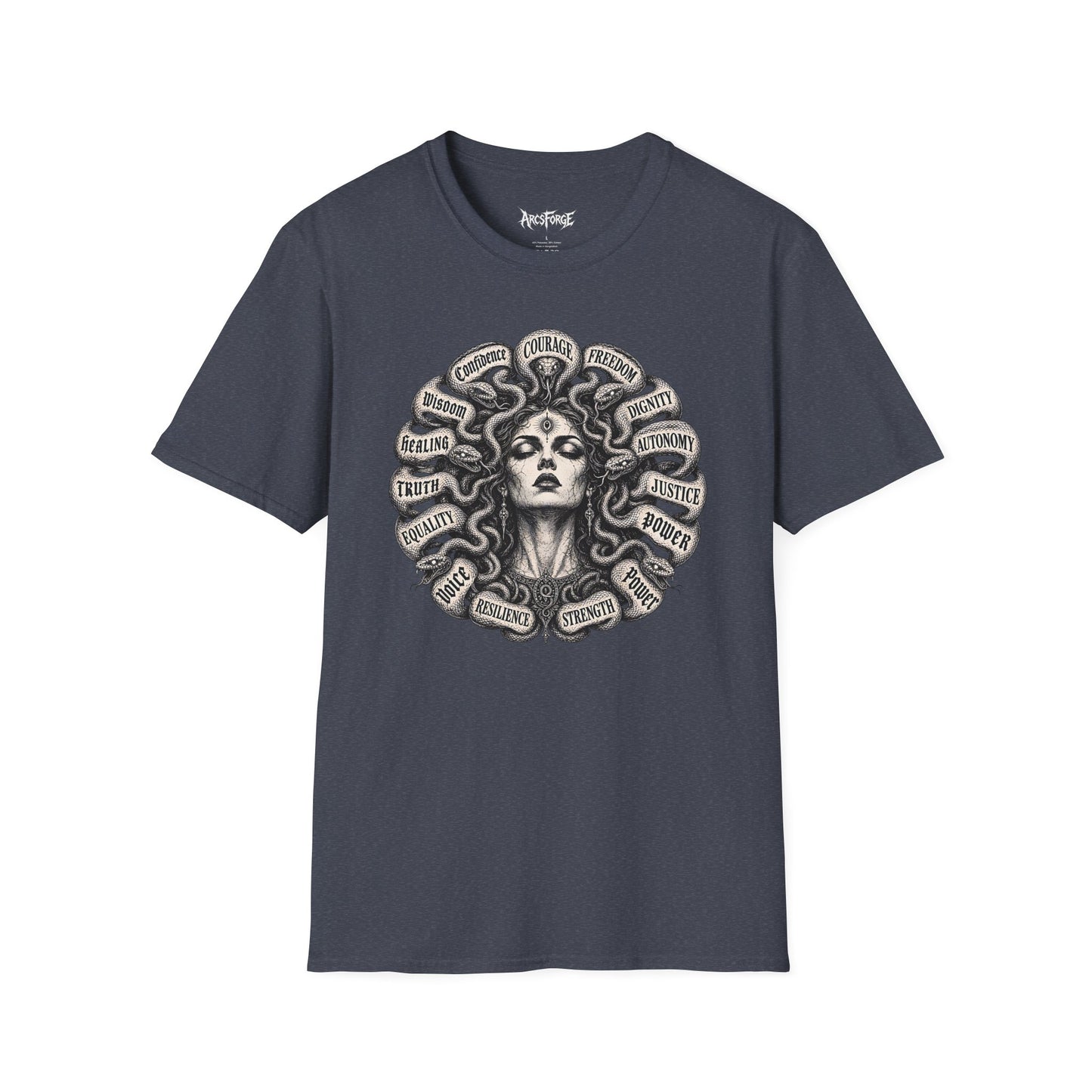 Medusa Wisdom T-Shirt — Courage, Freedom, Dignity Graphic Tee