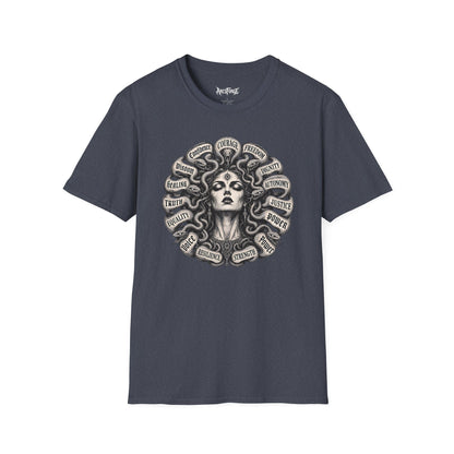 Medusa Wisdom T-Shirt — Courage, Freedom, Dignity Graphic Tee