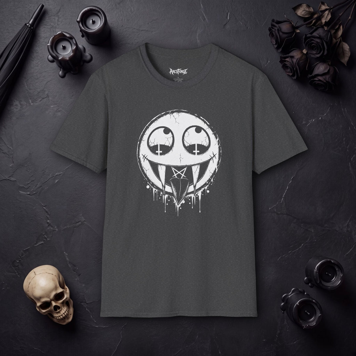 Vamp Smiley T-Shirt — Gothic Drip Moon Face
