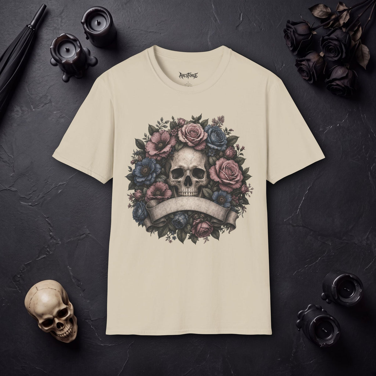 Skull with Floral Crown Vintage Rose