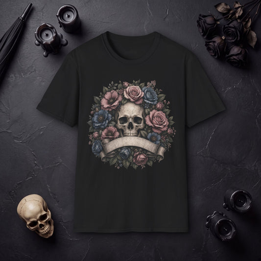 Skull with Floral Crown Vintage Rose