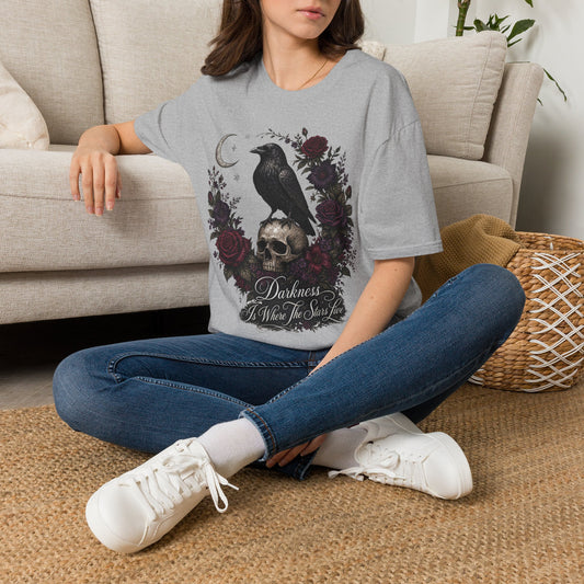 Raven & Skull T‑Shirt — Gothic Moonlight Floral Tee