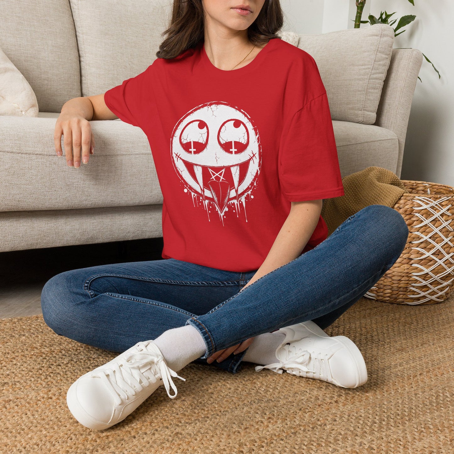 Vamp Smiley T-Shirt — Gothic Drip Moon Face