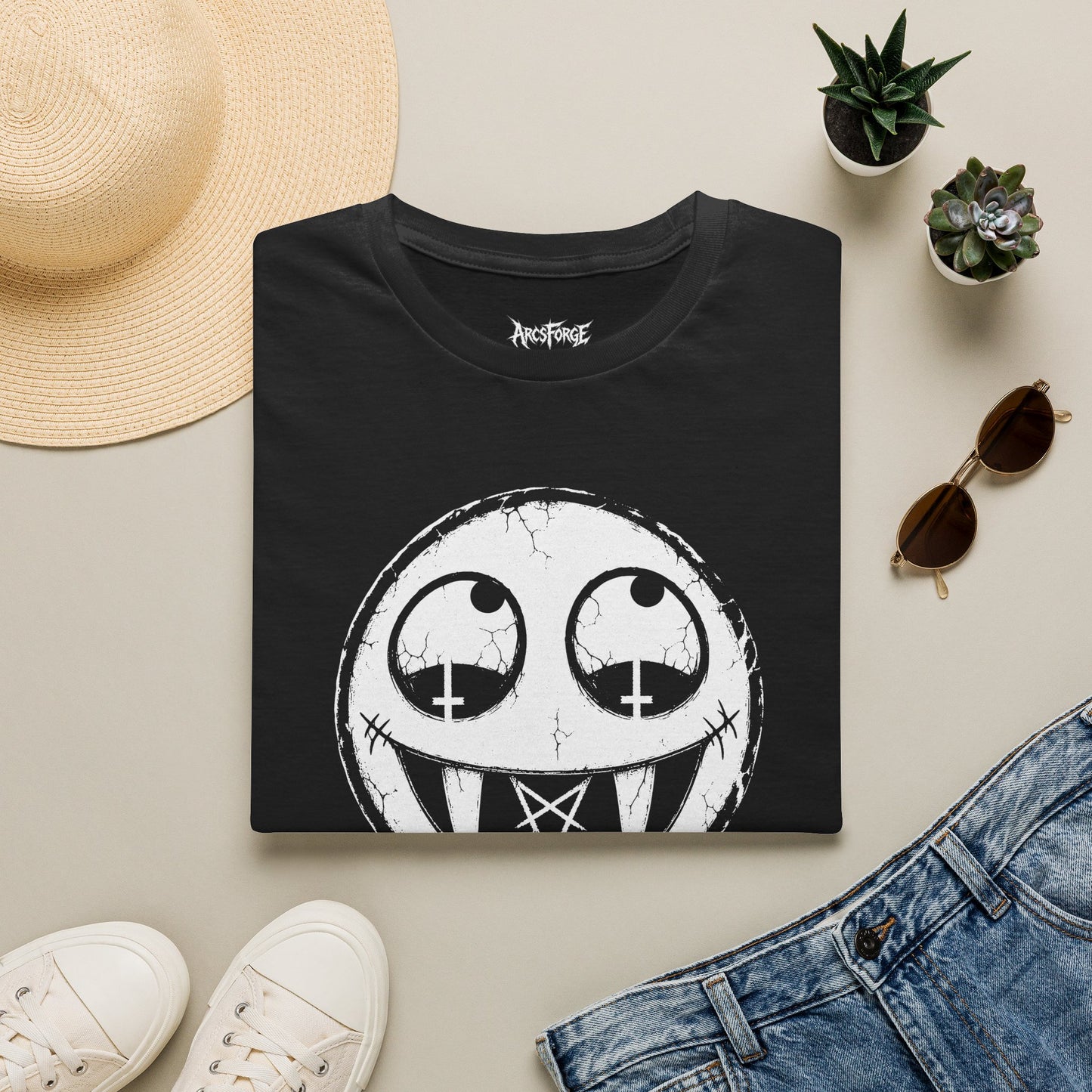 Vamp Smiley T-Shirt — Gothic Drip Moon Face